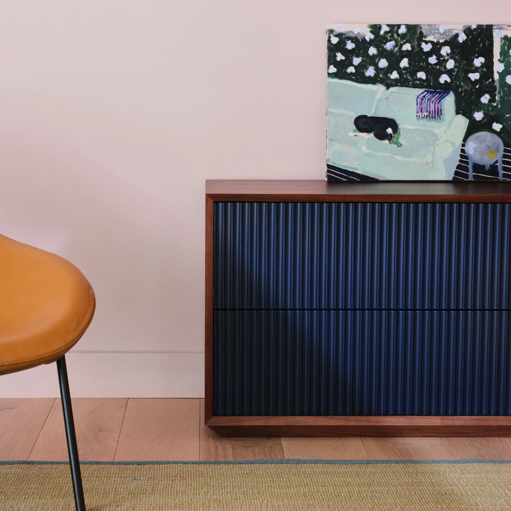 Pillar 2-Drawer Unit Walnut & Navy - Image 3