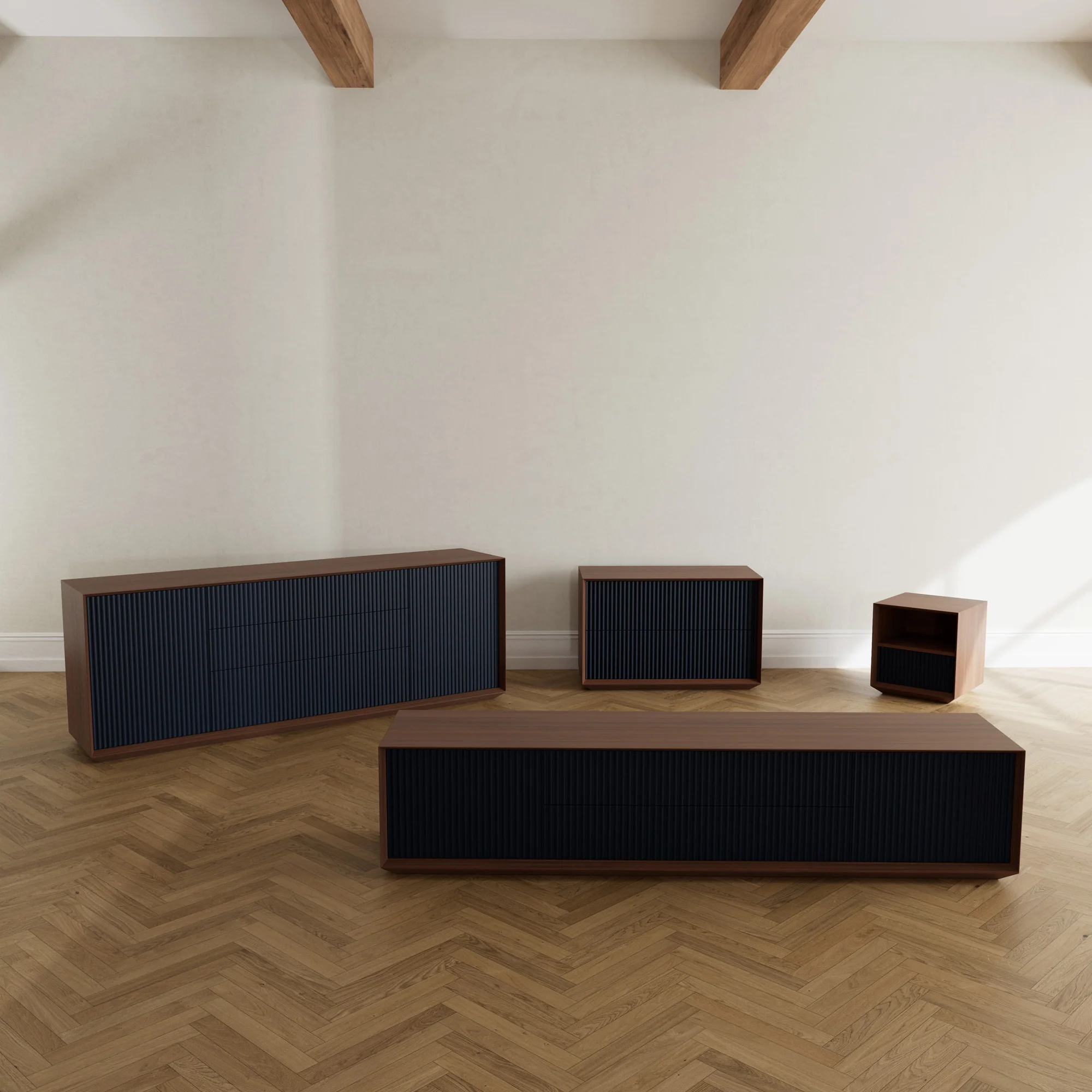 Pillar 2-Drawer Unit Walnut & Navy - Image 5